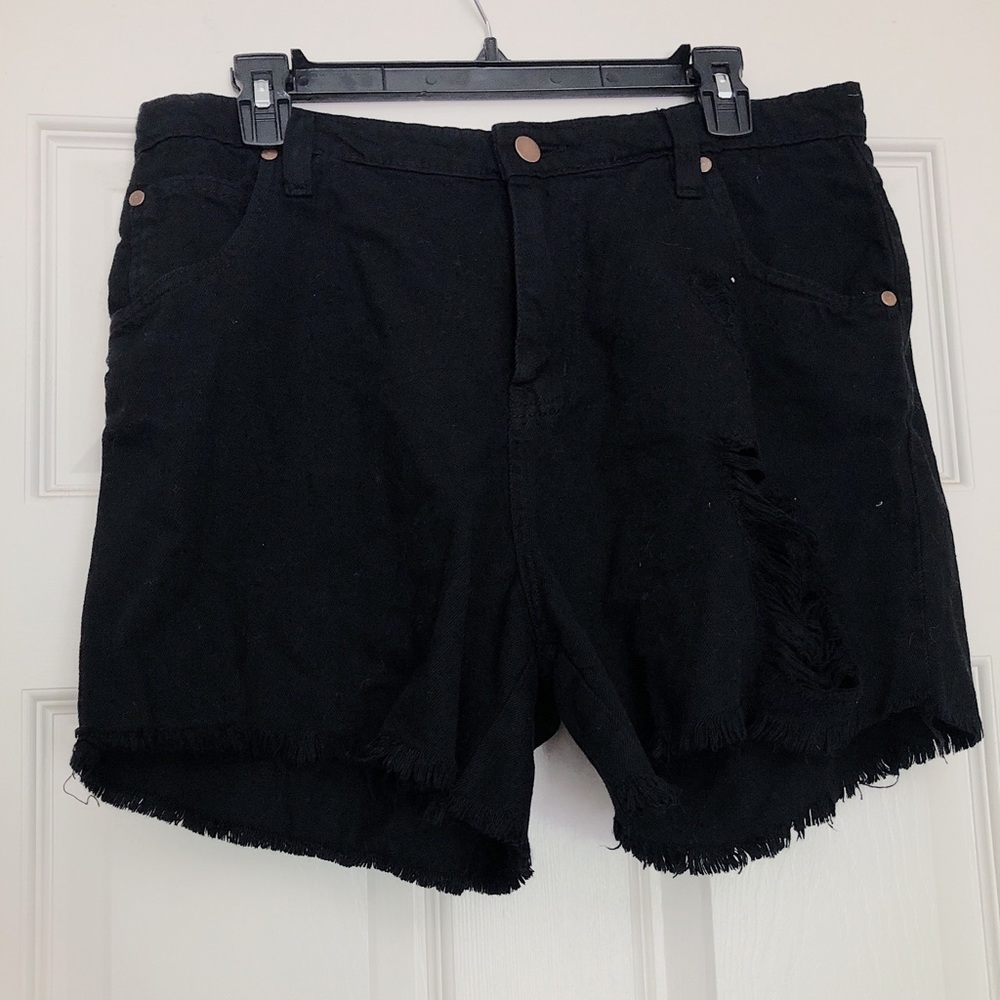 Black Distressed Denim Shorts.